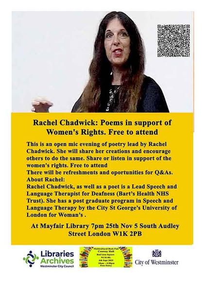 Rachel Chadwick 25th Nov Mayfair Library